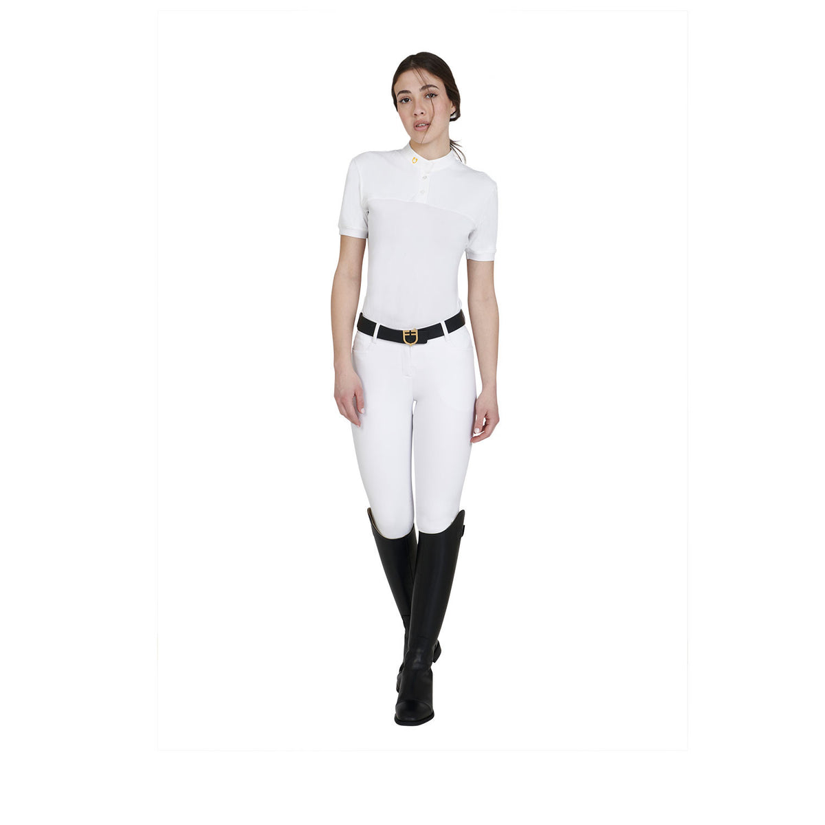 Equestro Women's slim fit polo shirt in technical fabric and mesh
