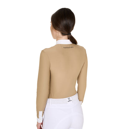 Equestro Women's slim fit polo shirt with pleated cotton