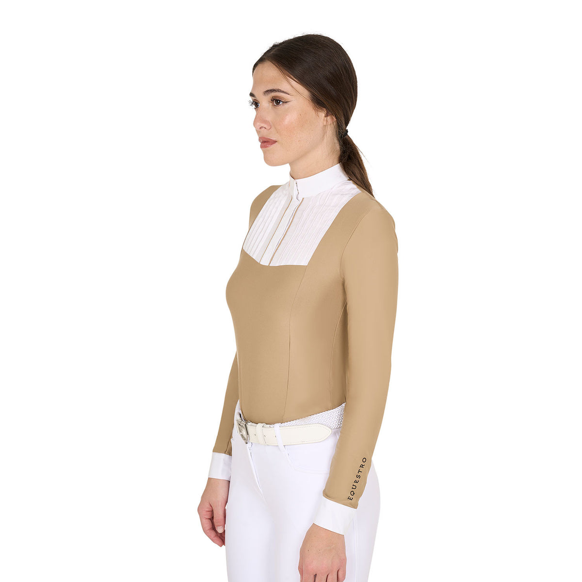 Equestro Women's slim fit polo shirt with pleated cotton