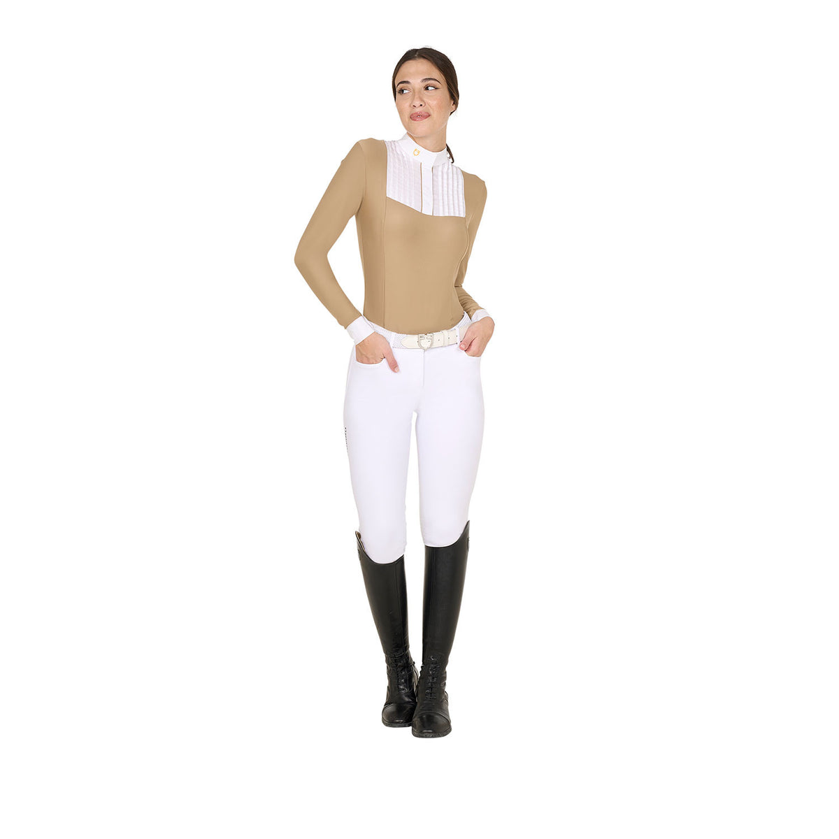 Equestro Women's slim fit polo shirt with pleated cotton