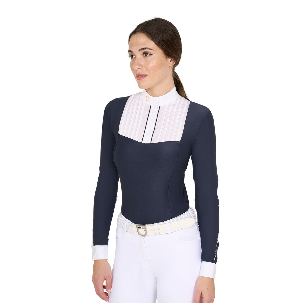 Equestro Women's slim fit polo shirt with pleated cotton