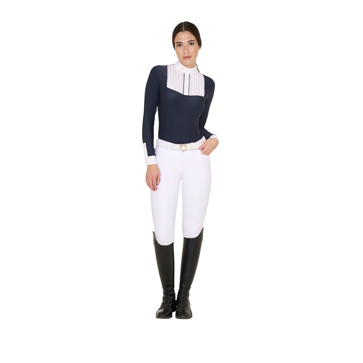 Equestro Women's slim fit polo shirt with pleated cotton