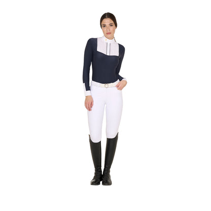 Equestro Women's slim fit polo shirt with pleated cotton