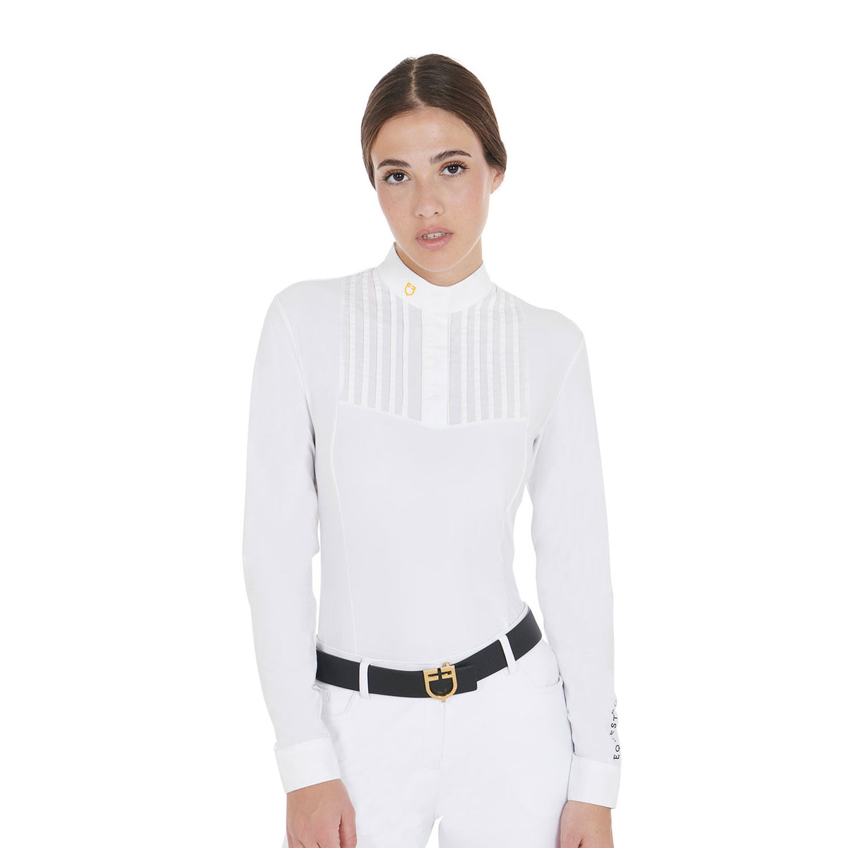 Equestro Women's slim fit polo shirt with pleated cotton