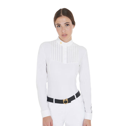 Equestro Women's slim fit polo shirt with pleated cotton