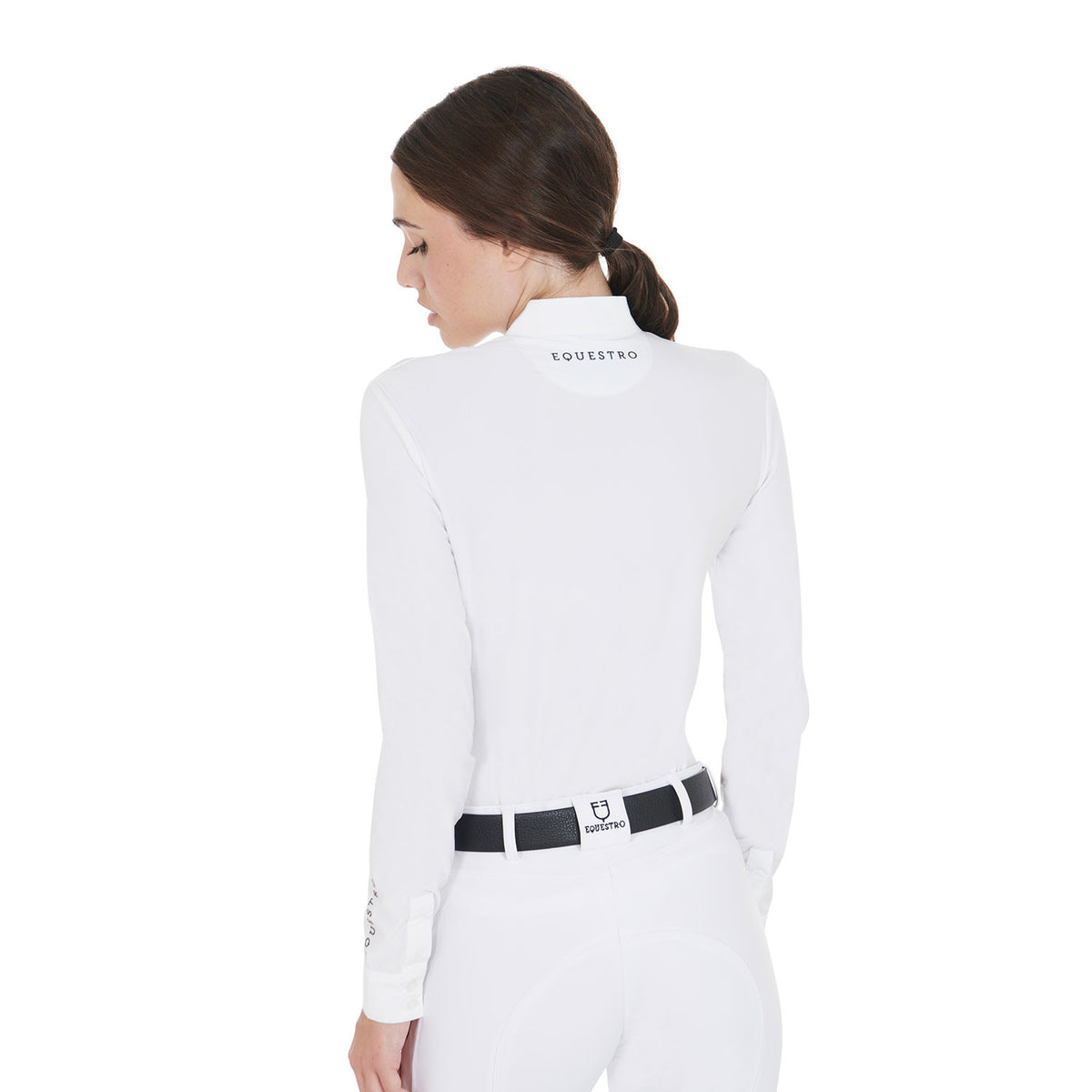 Equestro Women's slim fit polo shirt with pleated cotton