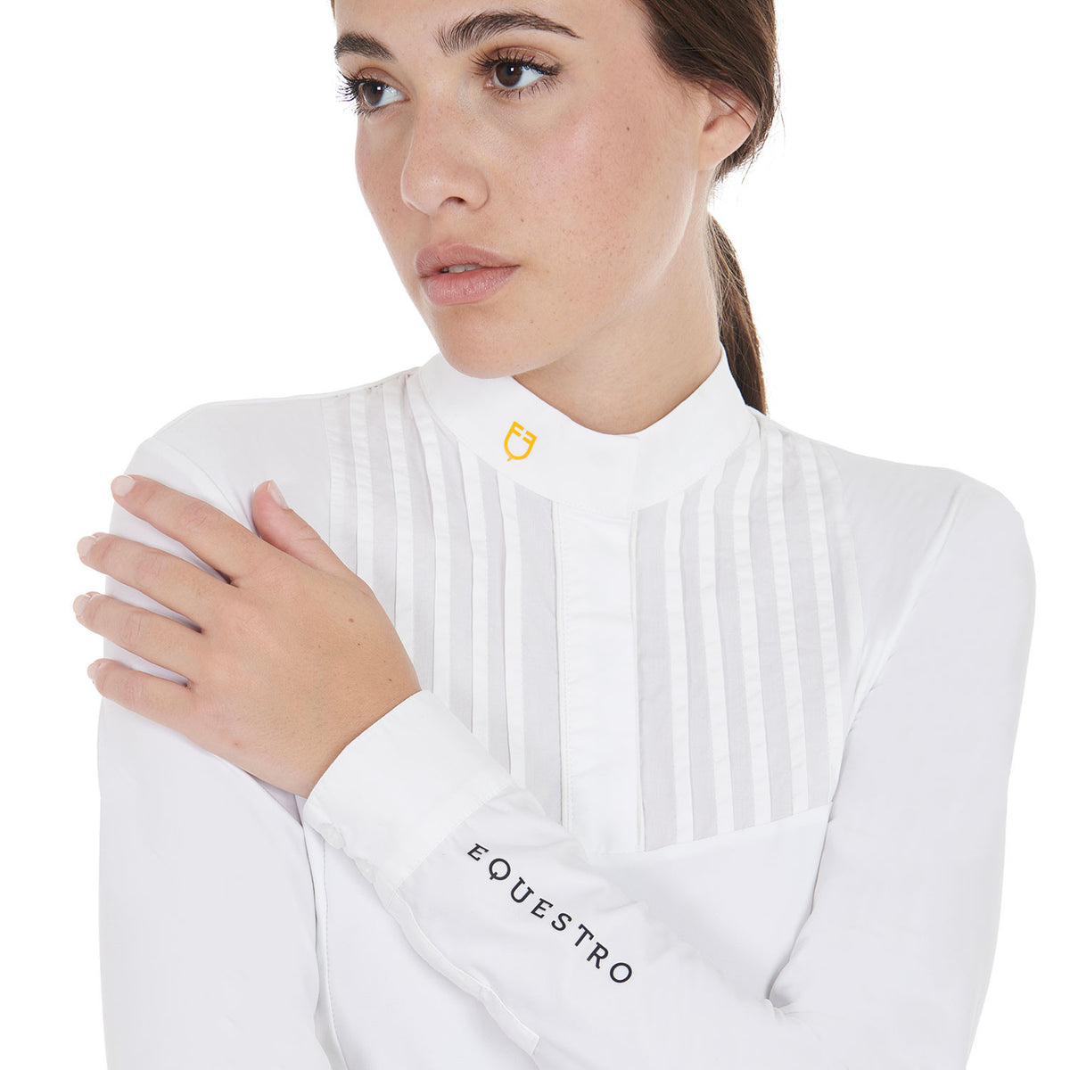 Equestro Women's slim fit polo shirt with pleated cotton