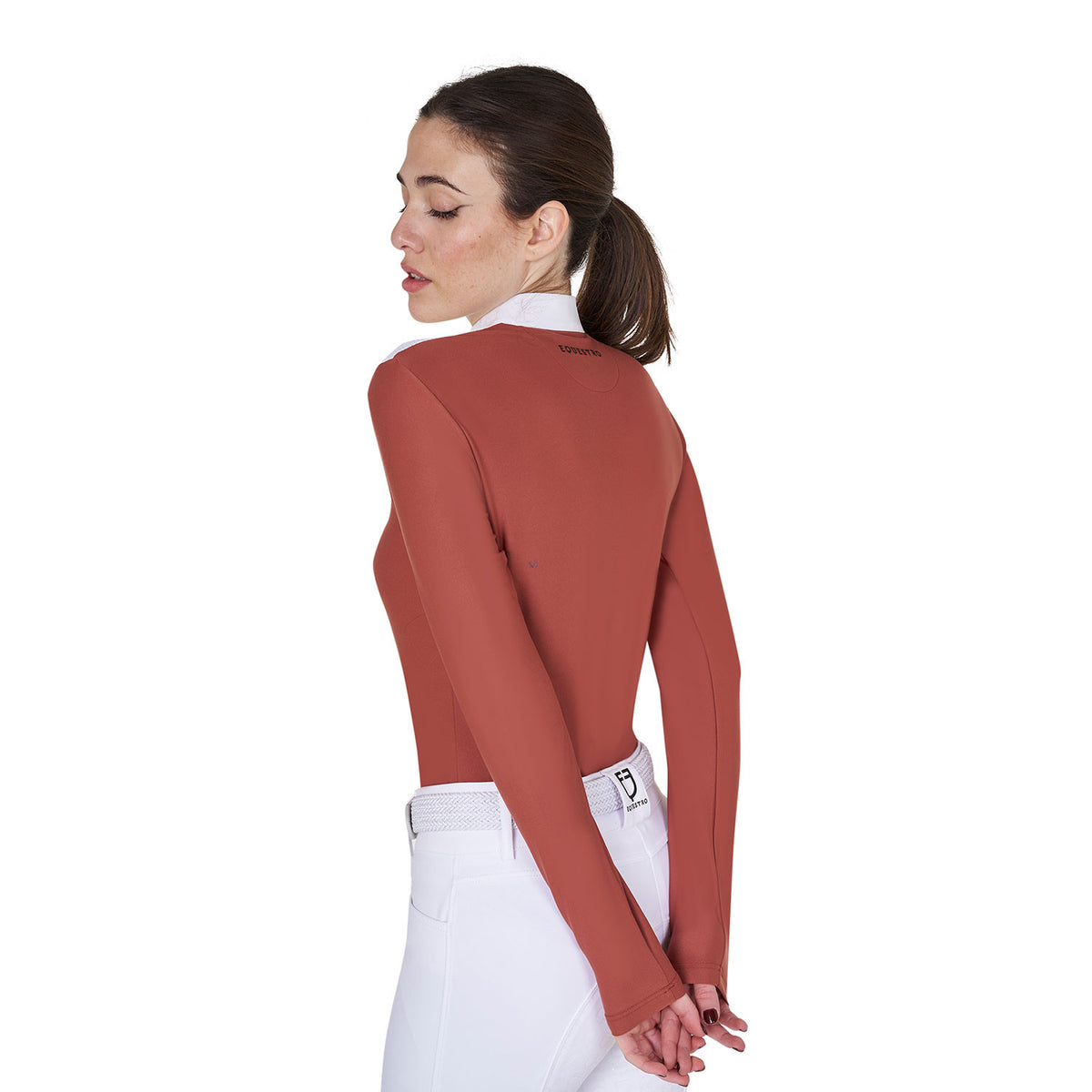 Equestro Women's competition polo shirt in technical and mesh fabric
