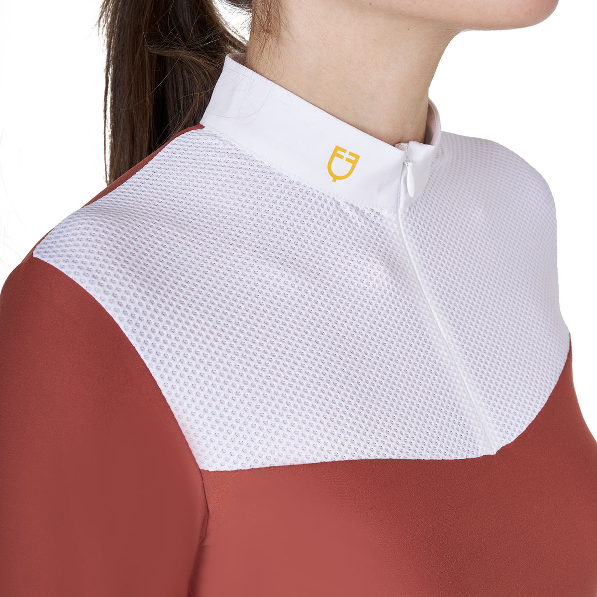 Equestro Women's competition polo shirt in technical and mesh fabric