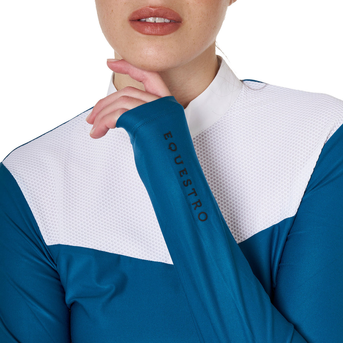 Equestro Women's competition polo shirt in technical and mesh fabric