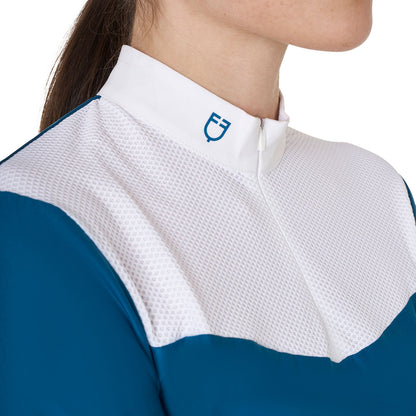 Equestro Women's competition polo shirt in technical and mesh fabric