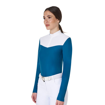 Equestro Women's competition polo shirt in technical and mesh fabric