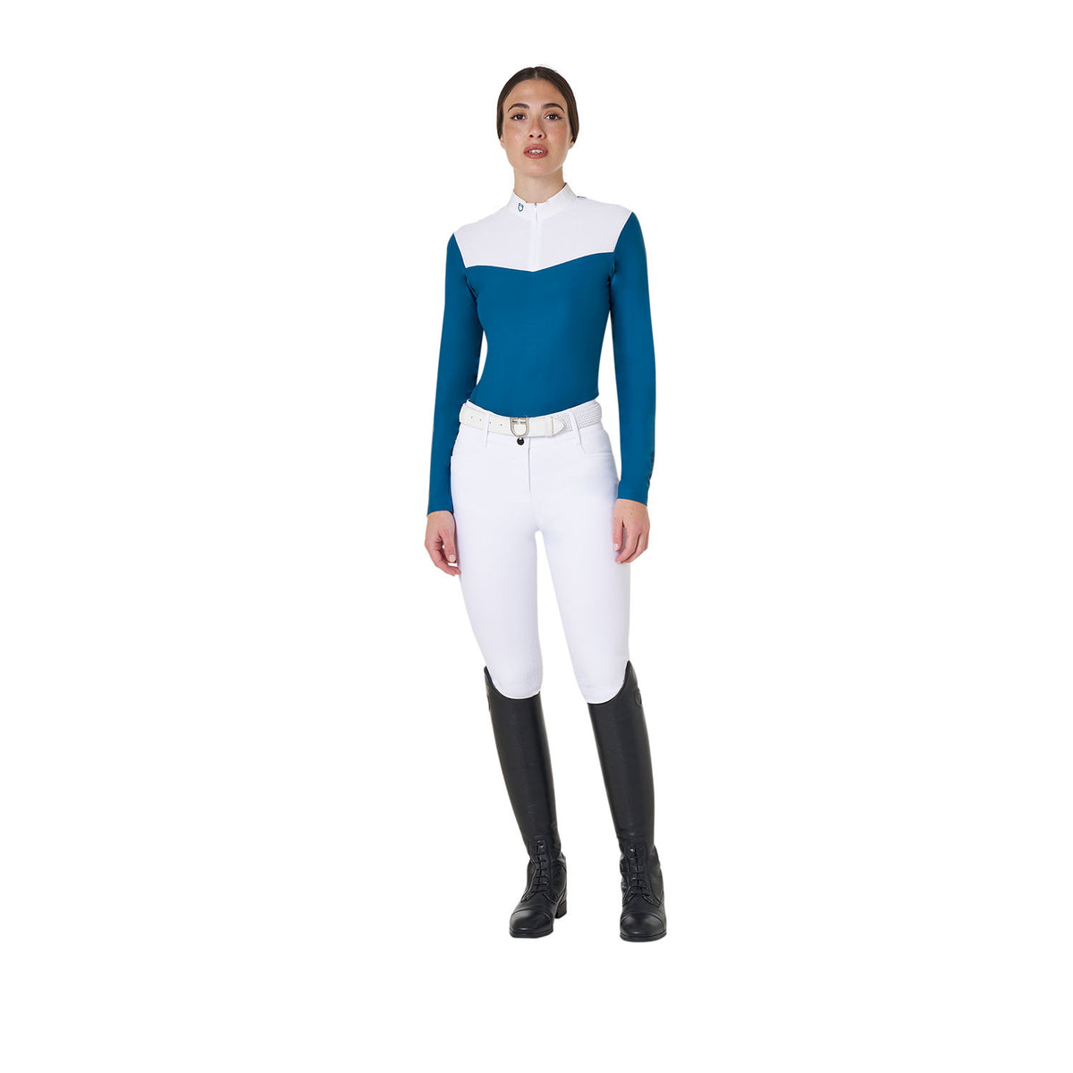 Equestro Women's competition polo shirt in technical and mesh fabric