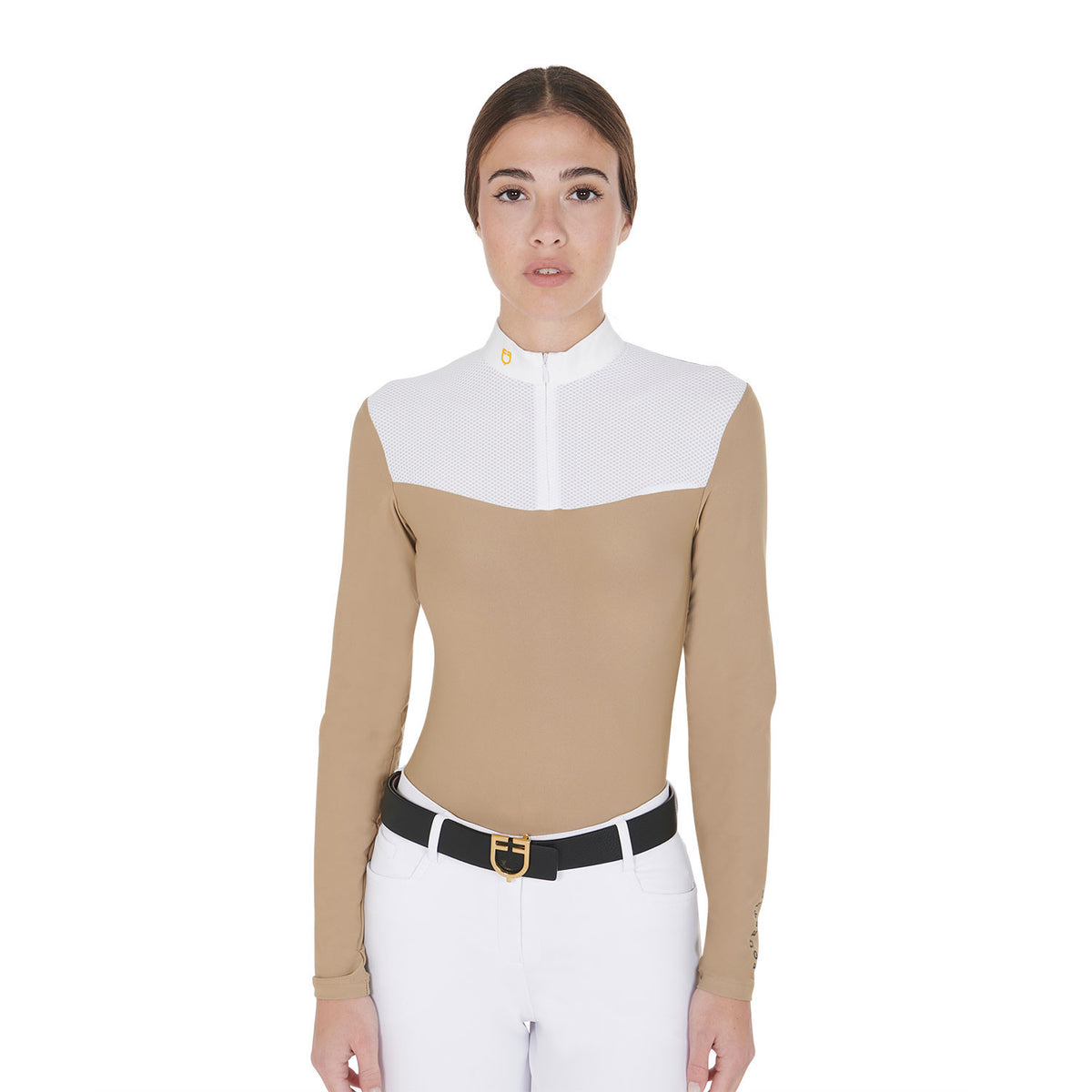 Equestro Women's competition polo shirt in technical and mesh fabric