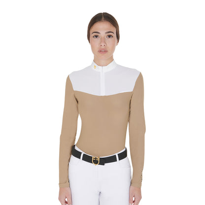 Equestro Women's competition polo shirt in technical and mesh fabric