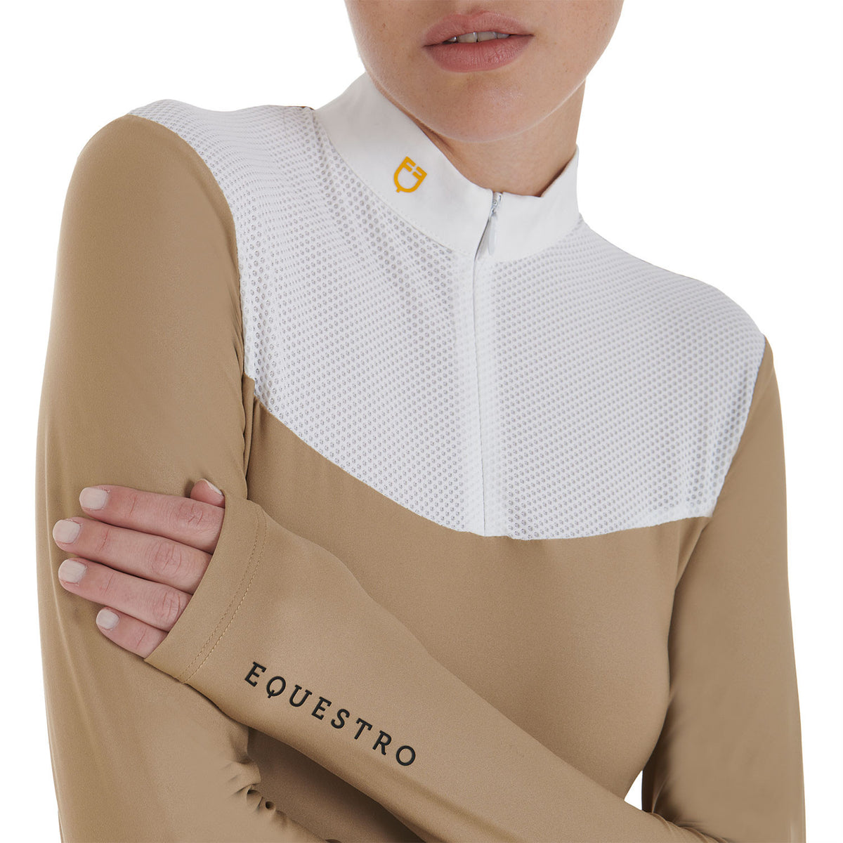 Equestro Women's competition polo shirt in technical and mesh fabric