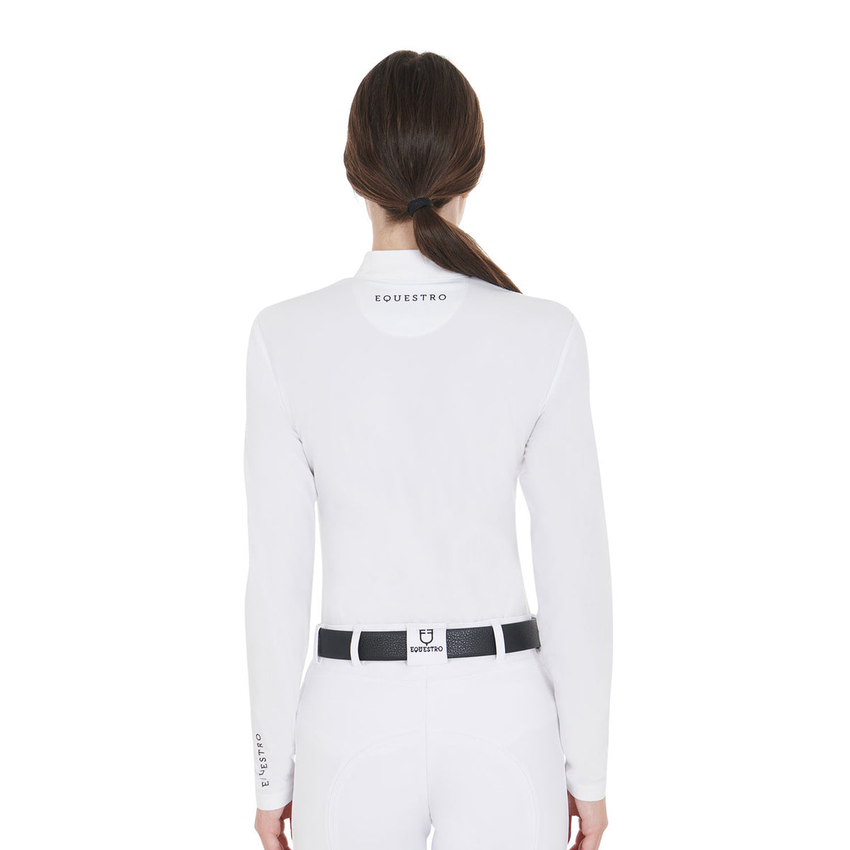 Equestro Women's competition polo shirt in technical and mesh fabric