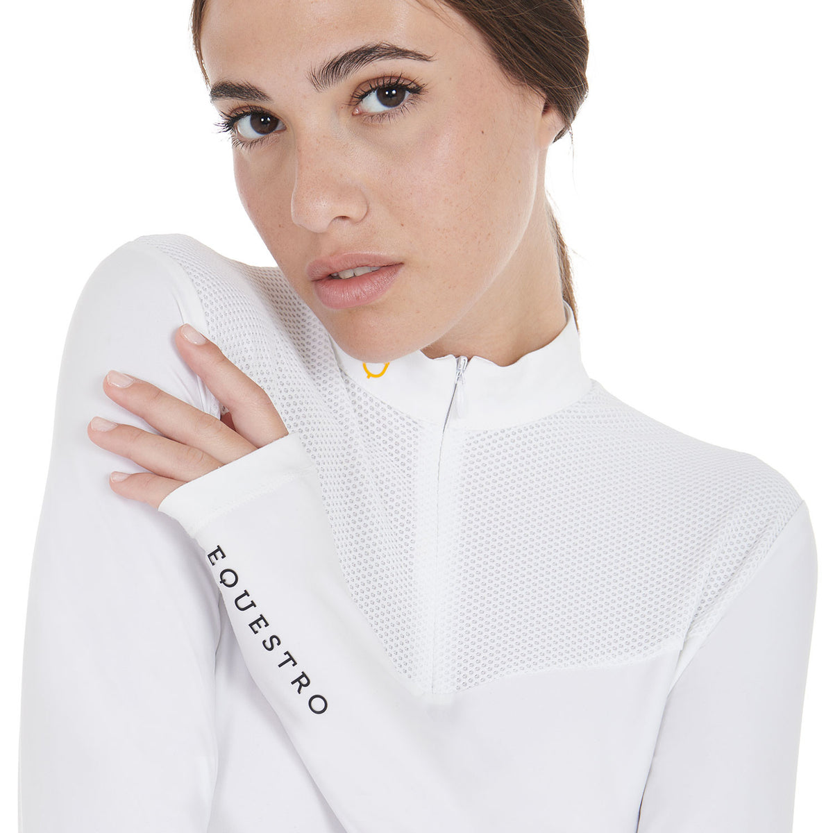 Equestro Women's competition polo shirt in technical and mesh fabric