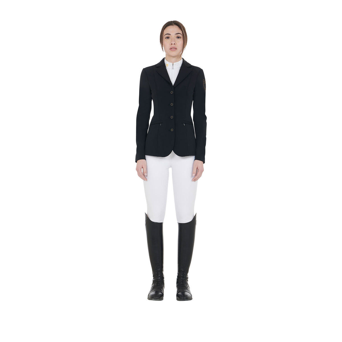 Equestro Women's competition jacket with contrasting embroidered logo