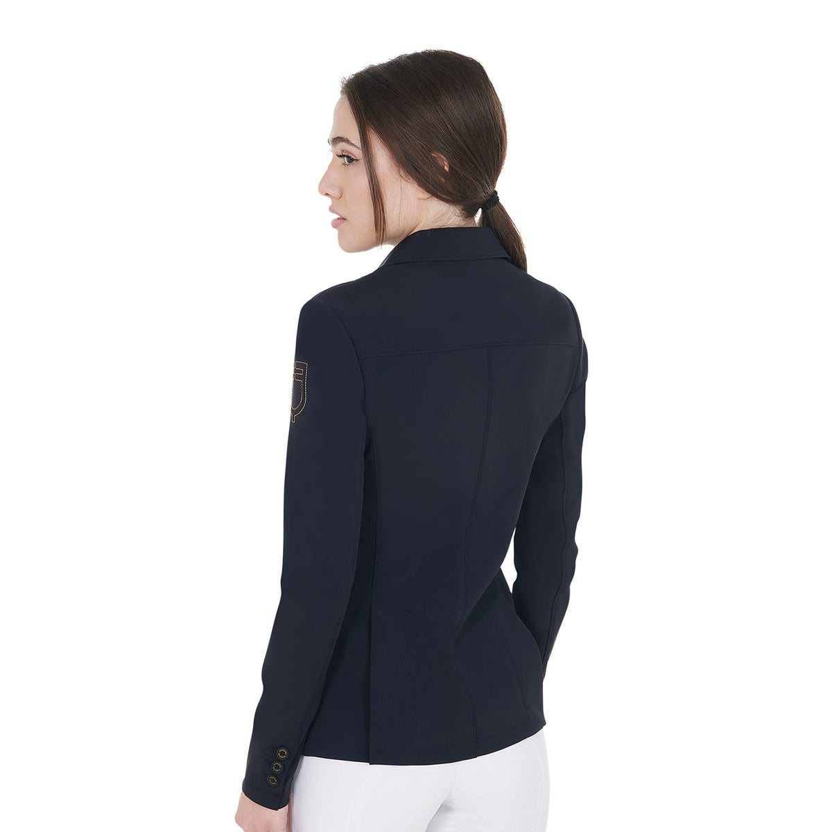 Equestro Women's competition jacket with contrasting embroidered logo