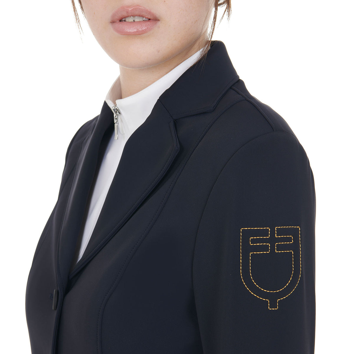 Equestro Women's competition jacket with contrasting embroidered logo