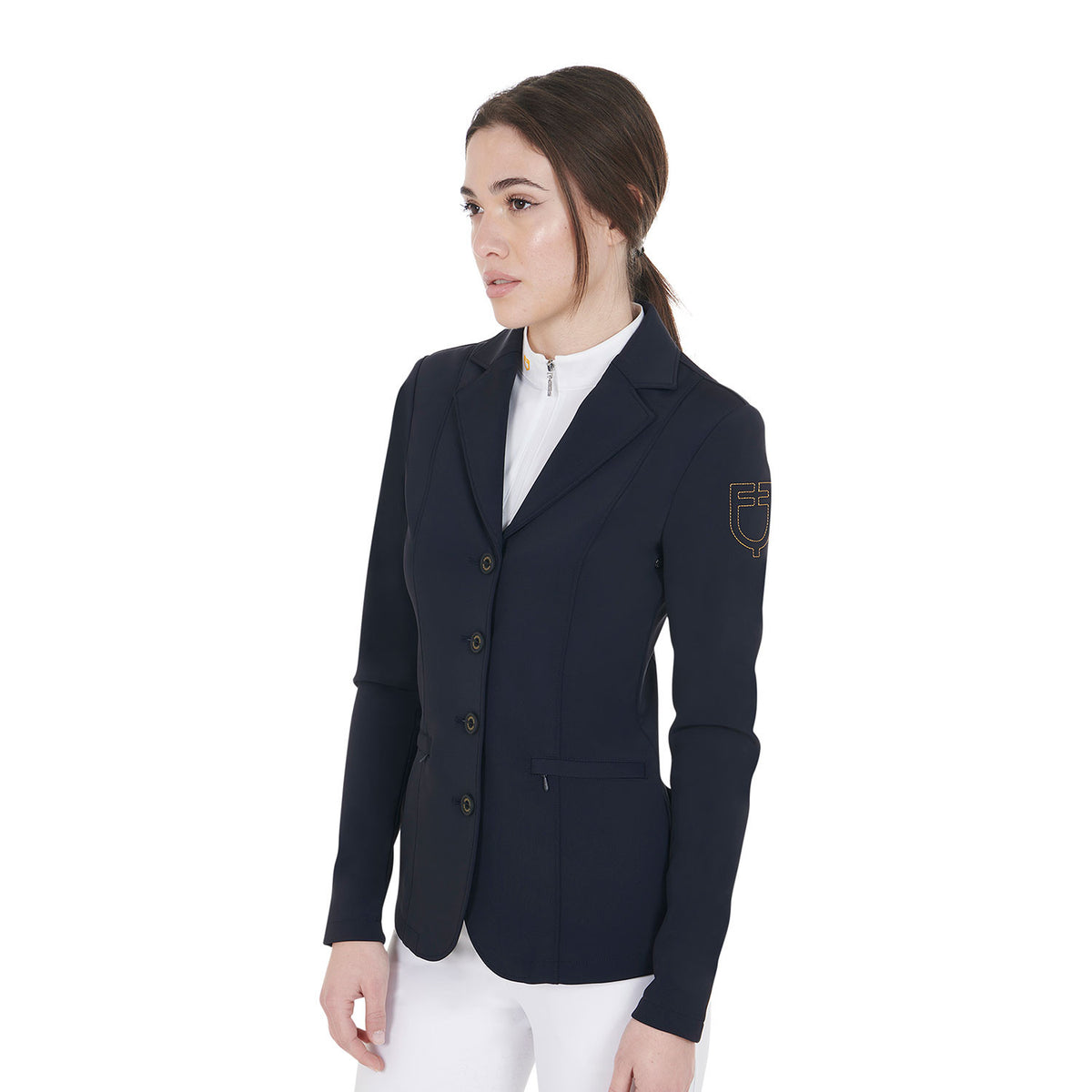 Equestro Women's competition jacket with contrasting embroidered logo