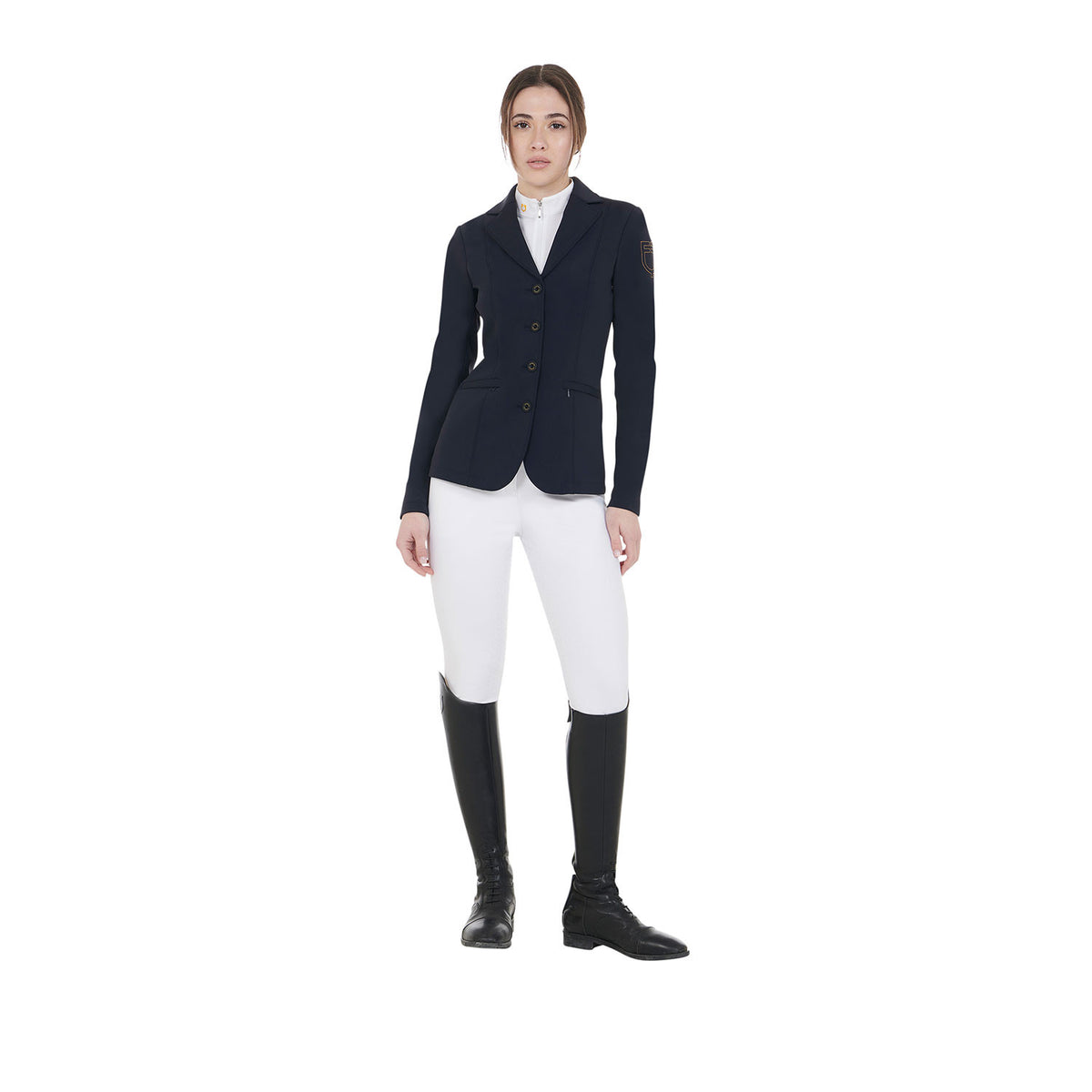 Equestro Women's competition jacket with contrasting embroidered logo