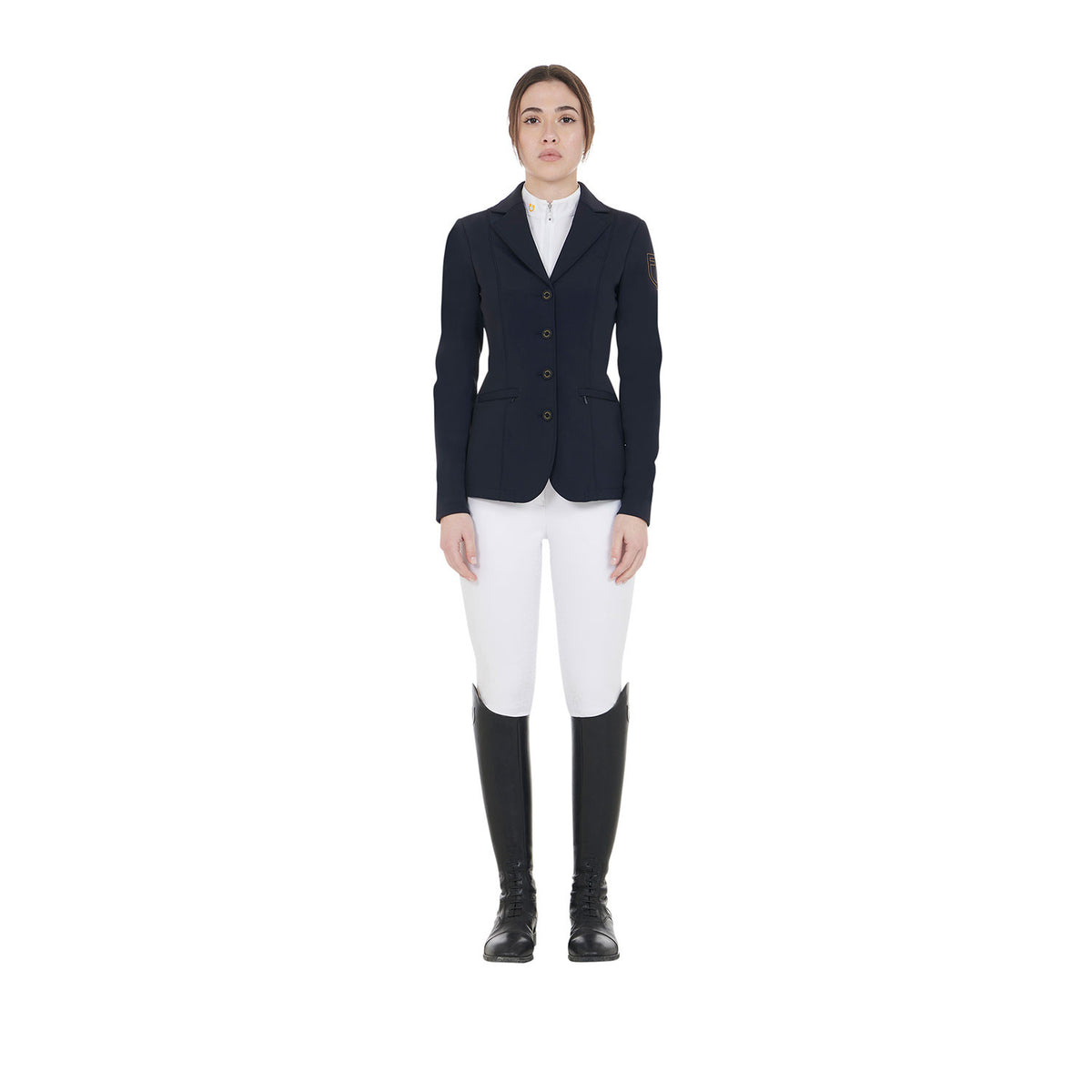 Equestro Women's competition jacket with contrasting embroidered logo