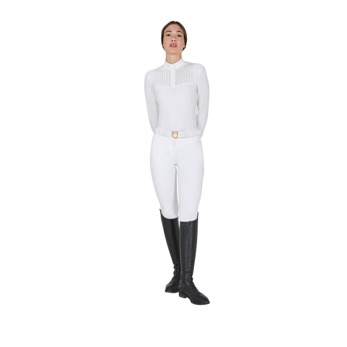 Equestro Women's slim fit competition polo shirt rhinestones