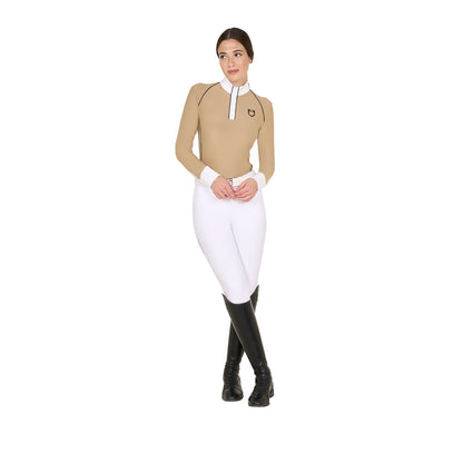 Equestro Women's slim fit competition polo shirt mesh inserts
