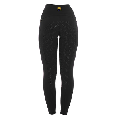 Equestro Women's slim fit leggings micro mesh inserts