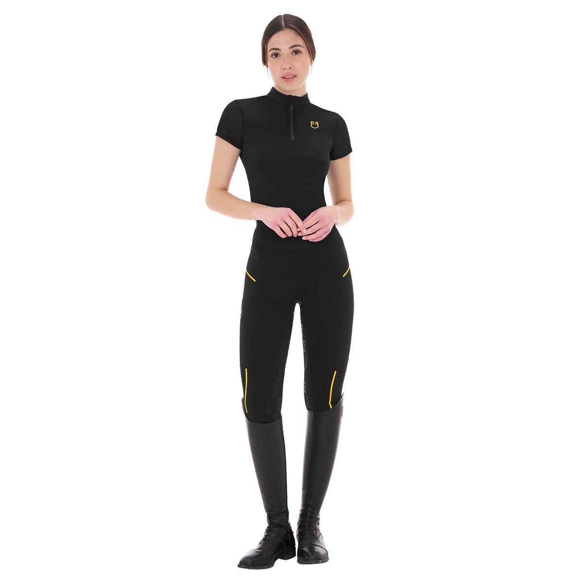 Equestro Women's slim fit leggings micro mesh inserts