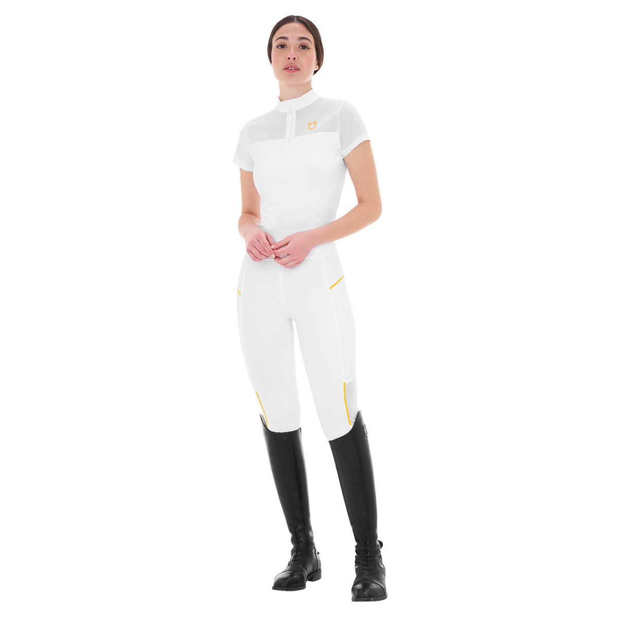 Equestro Women's slim fit leggings micro mesh inserts