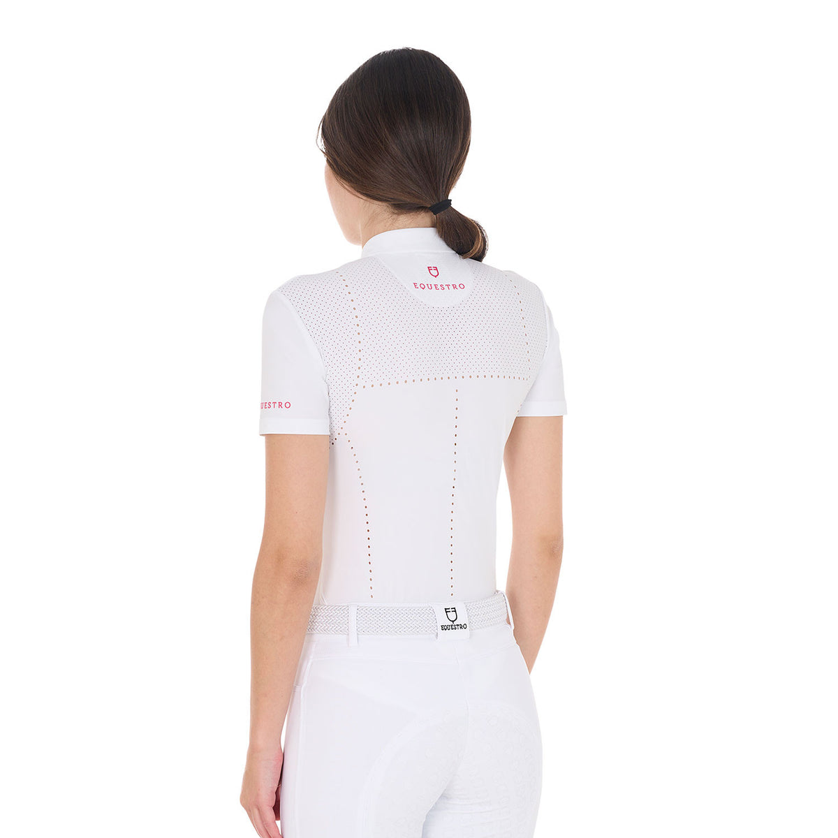 Equestro Women's slim fit zipped competition polo shirt in perforated fabric