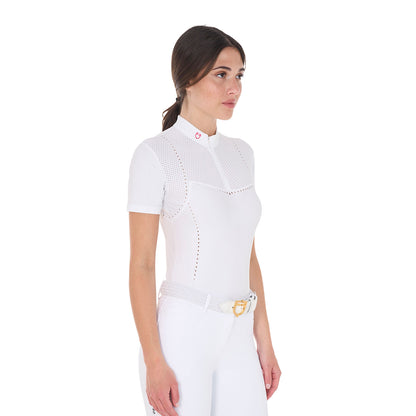 Equestro Women's slim fit zipped competition polo shirt in perforated fabric