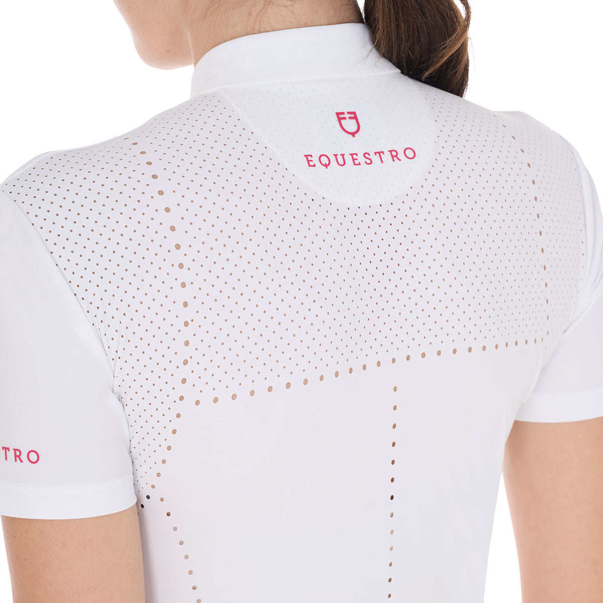 Equestro Women's slim fit zipped competition polo shirt in perforated fabric