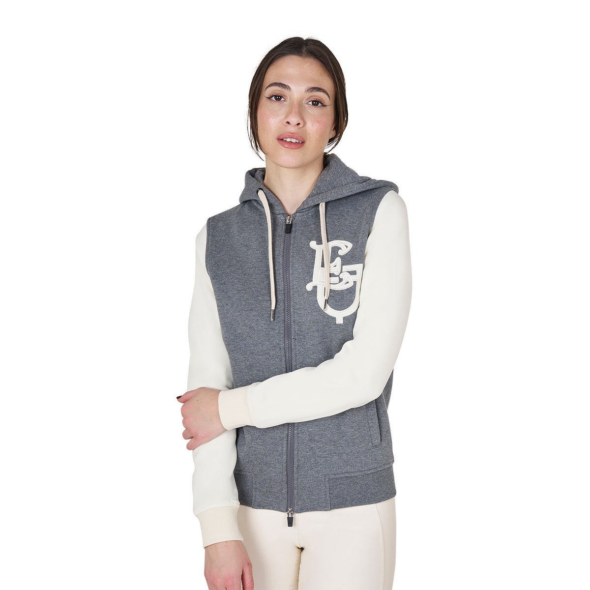 Equestro Women's EQ two tone hoodie with front zip
