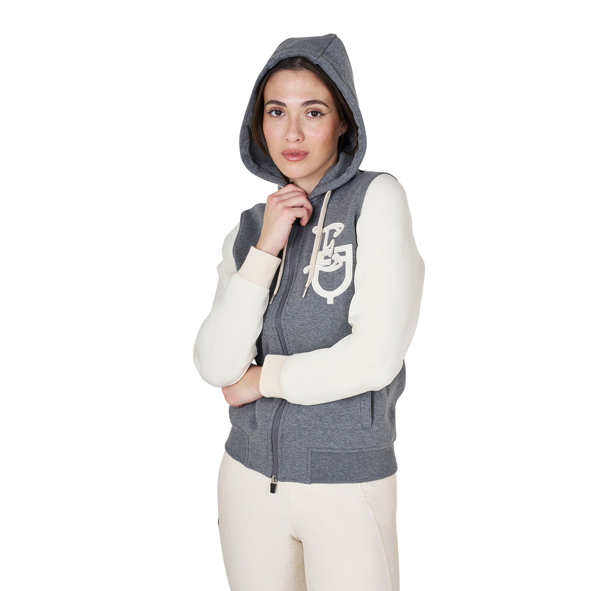 Equestro Women's EQ two tone hoodie with front zip