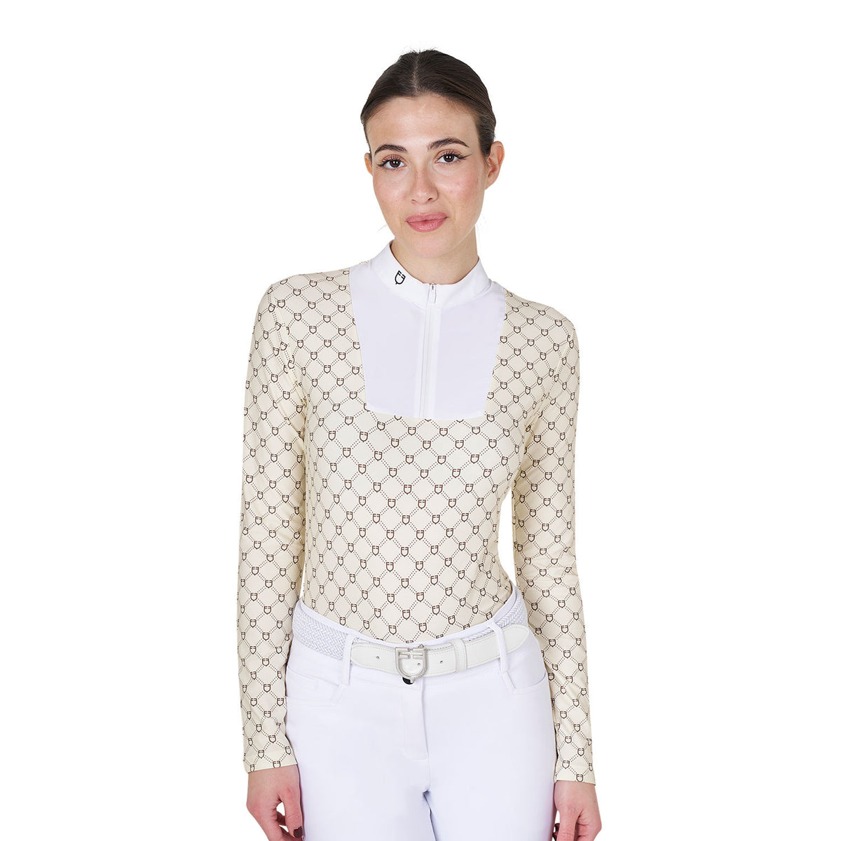 Equestro Women's long-sleeved competition polo shirt with monogram print