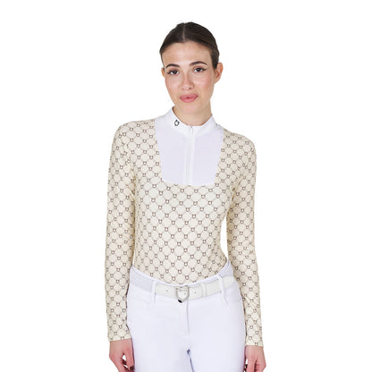 Equestro Women's long-sleeved competition polo shirt with monogram print