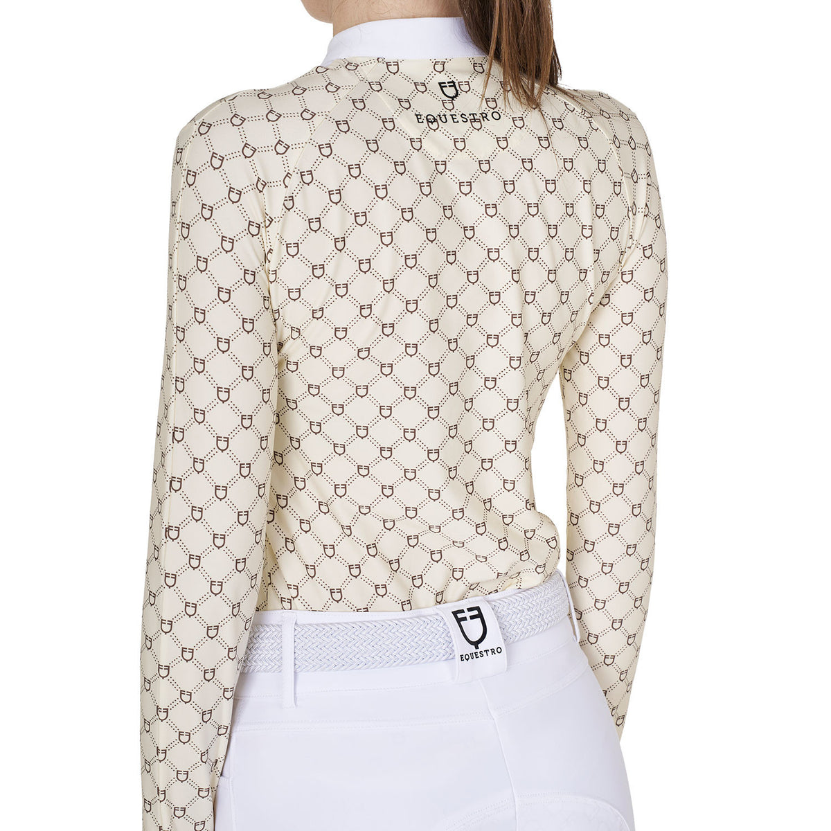 Equestro Women's long-sleeved competition polo shirt with monogram print