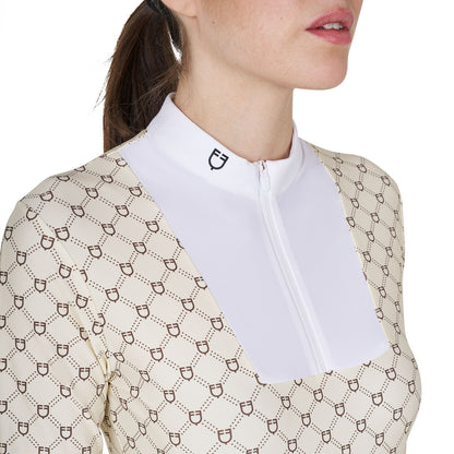 Equestro Women's long-sleeved competition polo shirt with monogram print