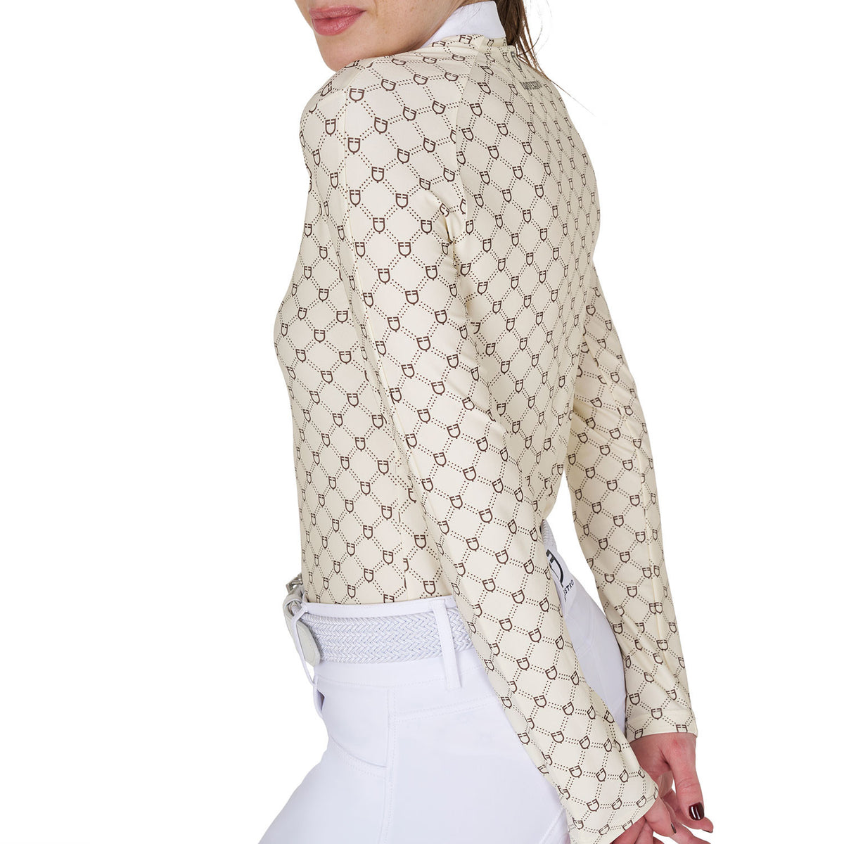 Equestro Women's long-sleeved competition polo shirt with monogram print