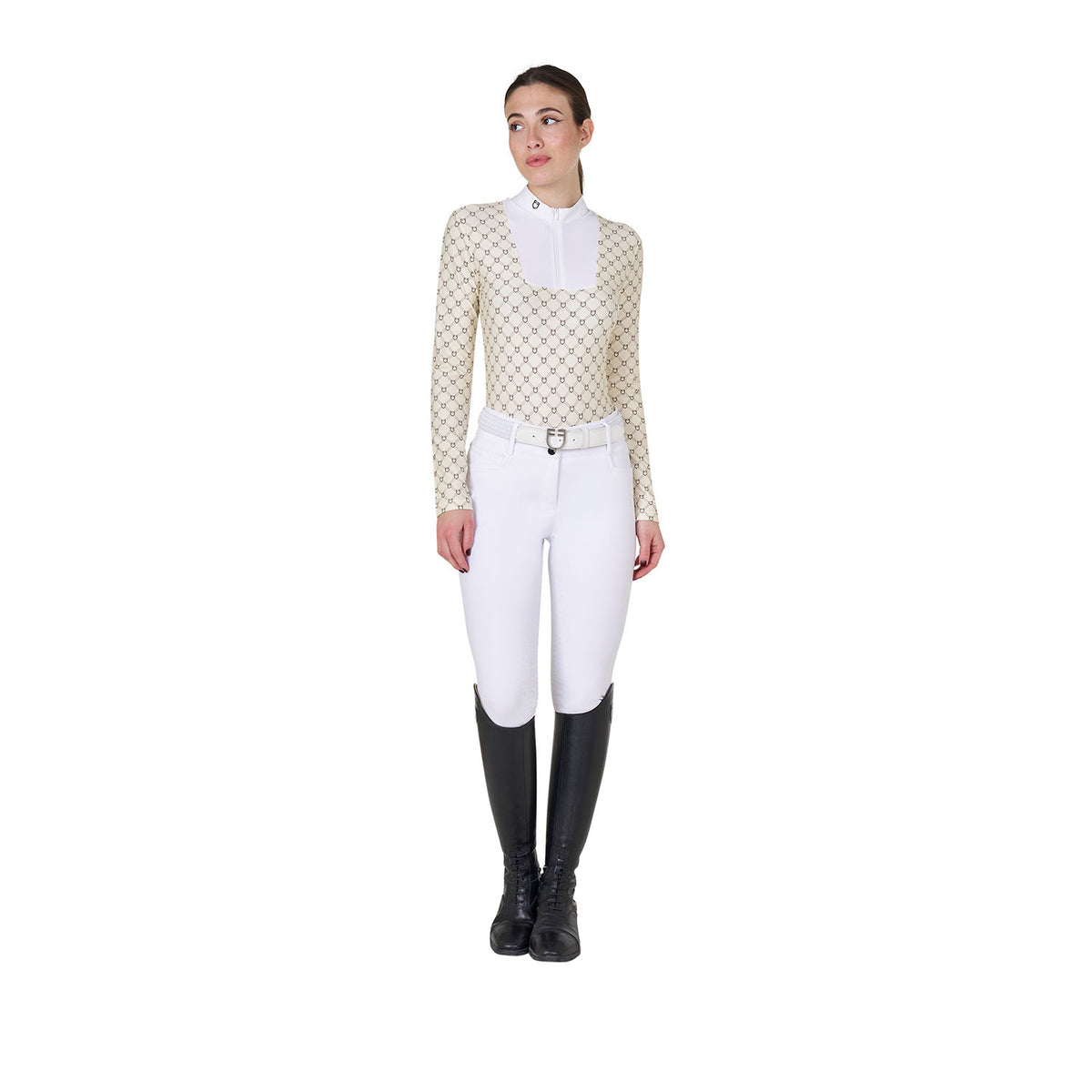 Equestro Women's long-sleeved competition polo shirt with monogram print