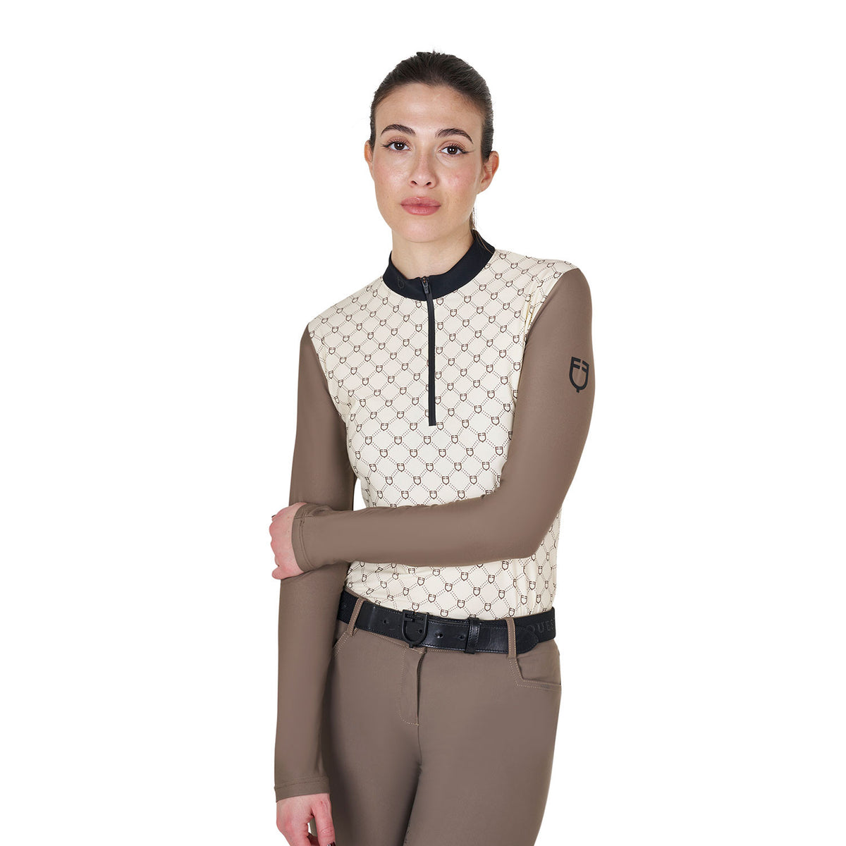 Equestro Women's long-sleeved training polo shirt with monogram print