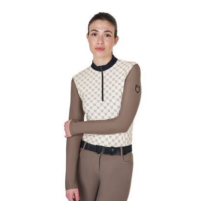 Equestro Women's long-sleeved training polo shirt with monogram print