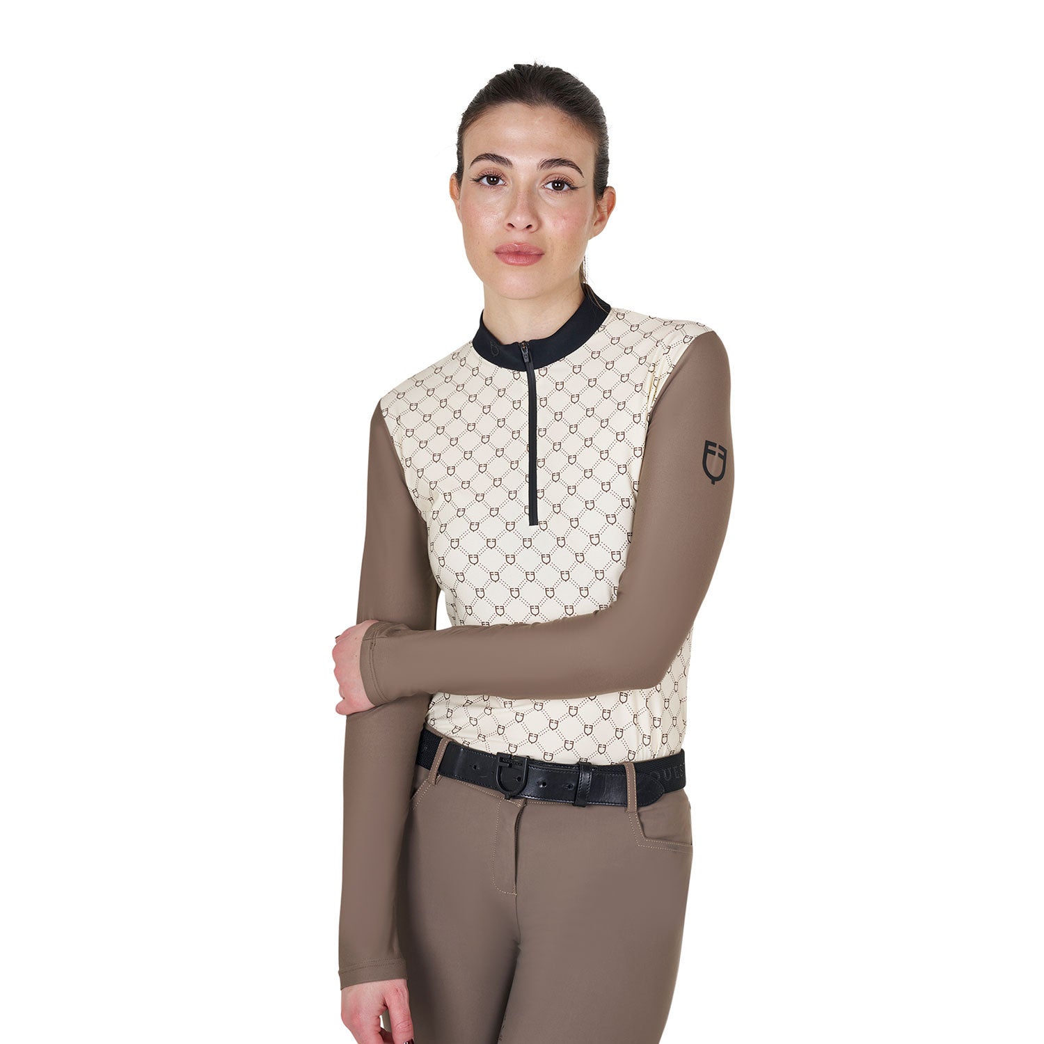 Equestro Women's long-sleeved training polo shirt with monogram print