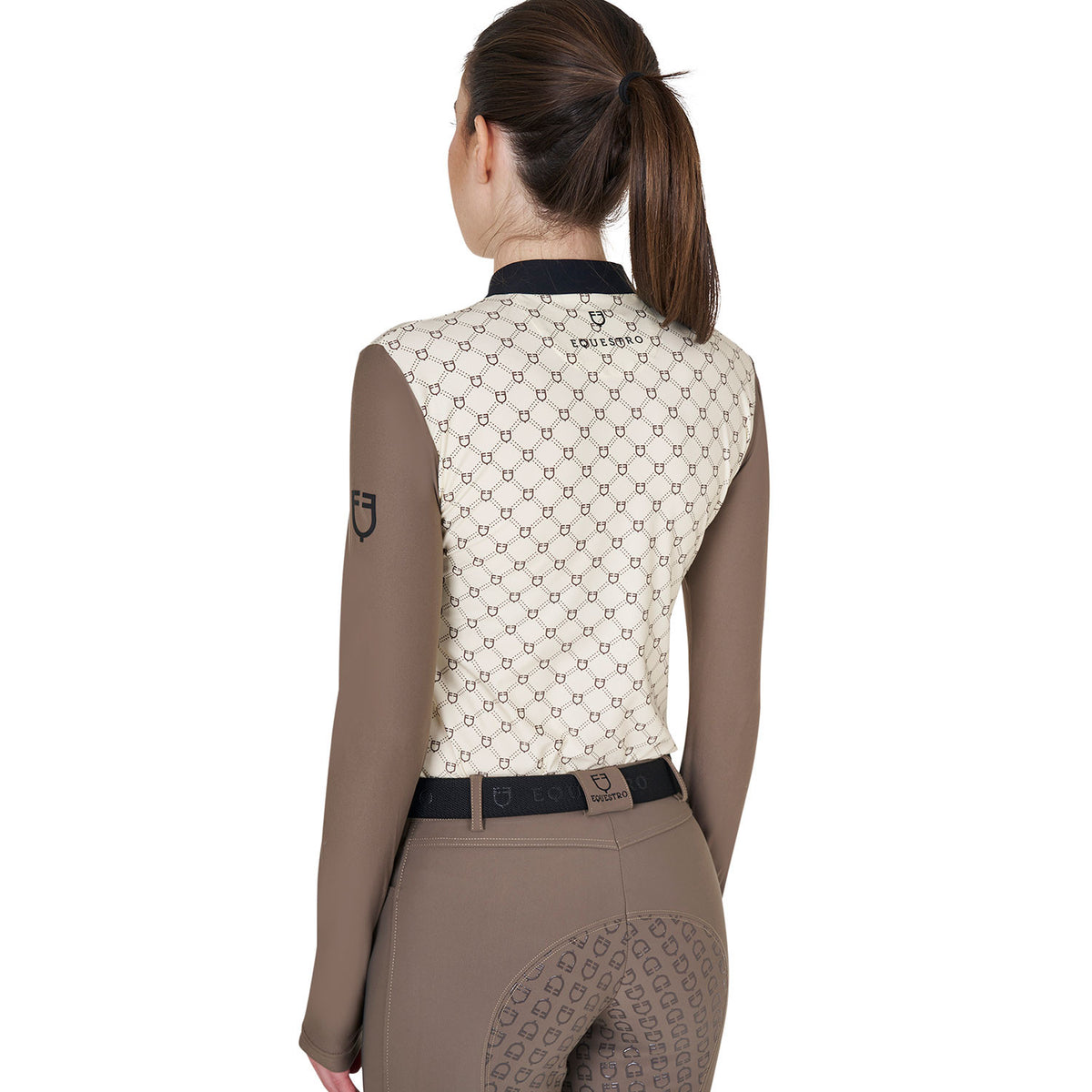 Equestro Women's long-sleeved training polo shirt with monogram print