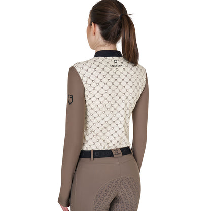 Equestro Women's long-sleeved training polo shirt with monogram print