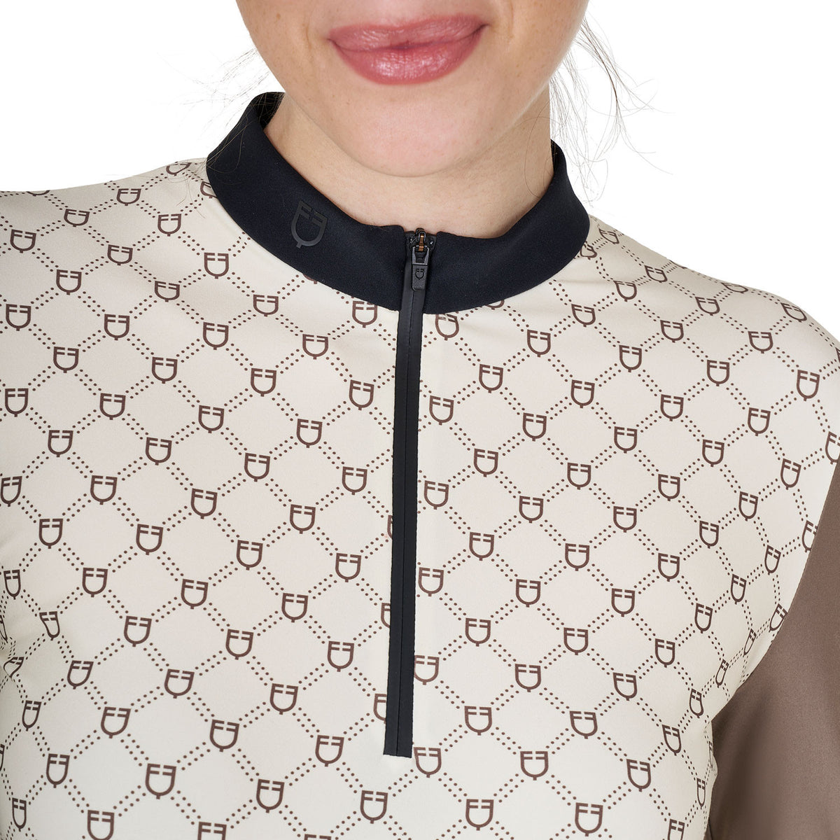 Equestro Women's long-sleeved training polo shirt with monogram print